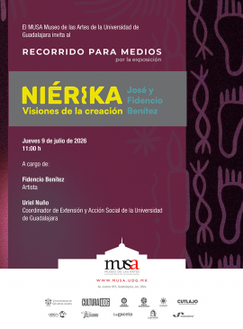 Cartel del Recorrido para medios por la exposición Niérika. Visiones de la creación. José y Fidencio Benítez