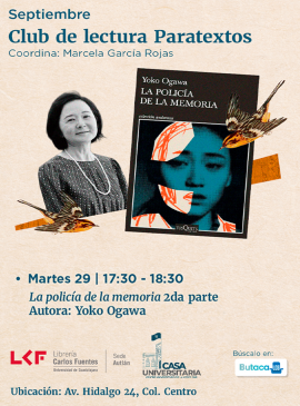 Cartel del Club de lectura “Paratextos”.  Título, La policía de la memoria. 2da parte