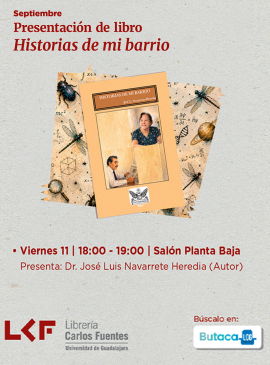 Cartel de la Presentación de libro. Título, Historias de mi barrio