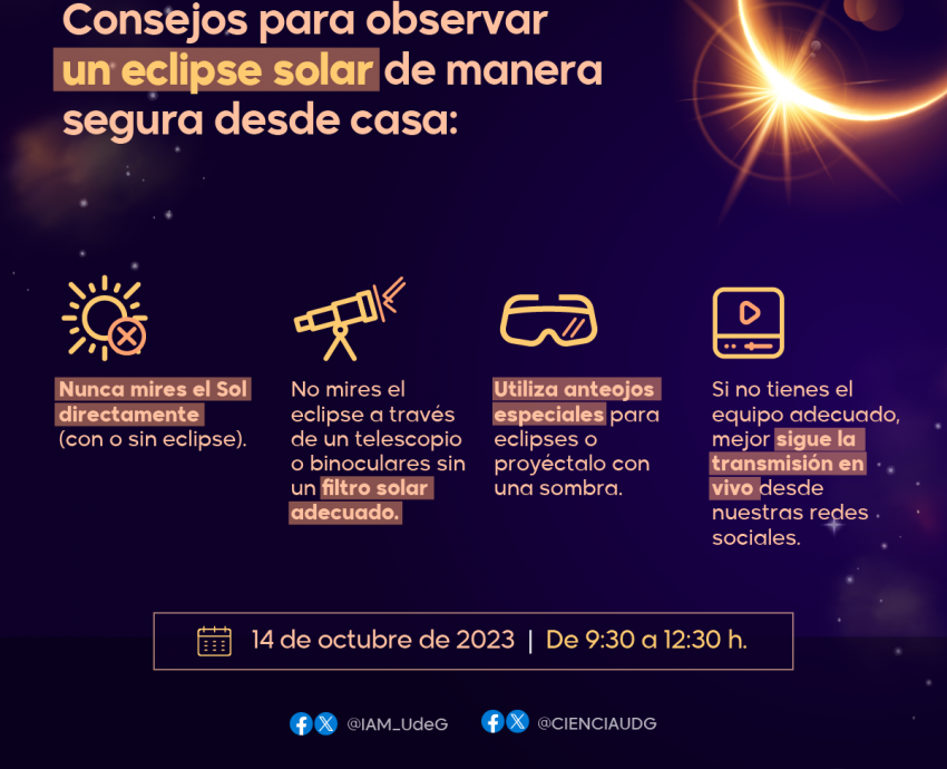 Invitan IAM y Ciencia UDG a observar el eclipse anular de manera segura