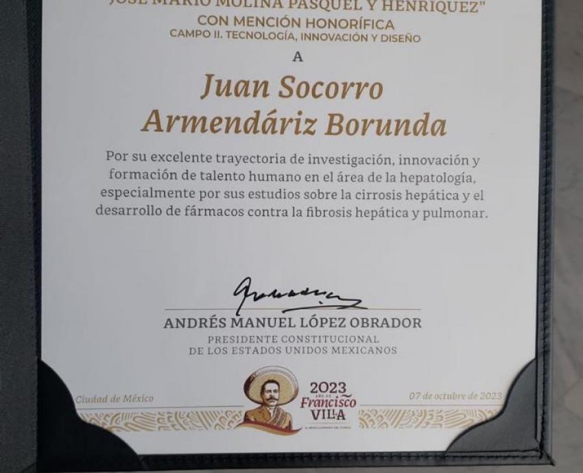 Recibe universitario Premio Nacional de Ciencias, “José Mario Molina Pasquel y Henríquez”