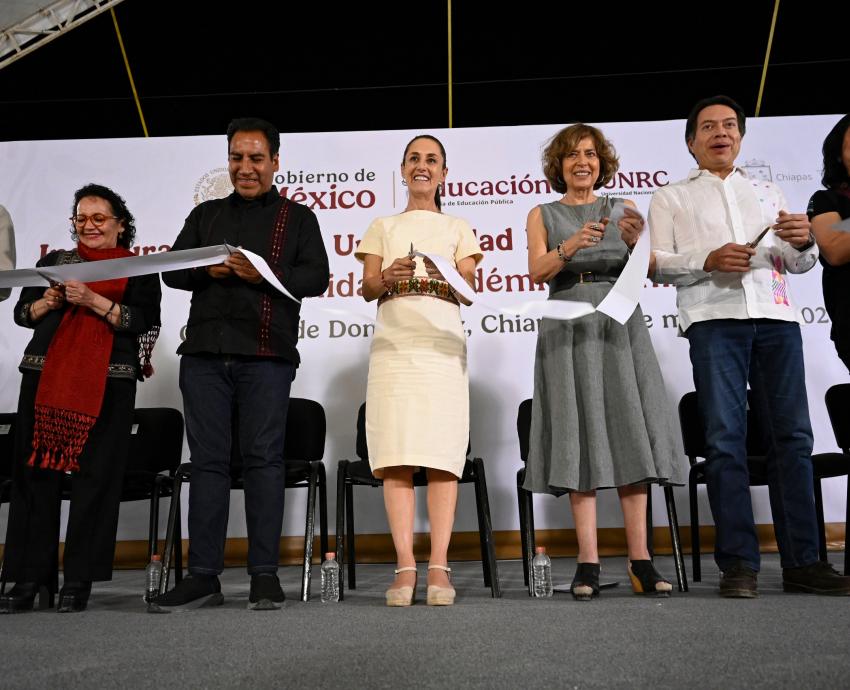 Rector Ricardo Villanueva Lomelí, acompaña a Claudia Sheinbaum a la inauguración de la Universidad Rosario Castellanos, en Chiapas