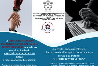 Reanuda servicios Clínica de Atención Psicológica con modalidad en línea