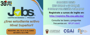 Cartel ¿Eres estudiante activo Nivel Superior? Regístrate a cursos de inglés SABATINO 2025B