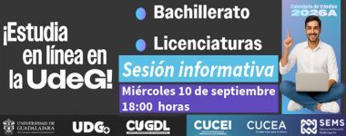 Cartel de ¡Estudia en línea en la UdeG! Calendario de trámites 2026A